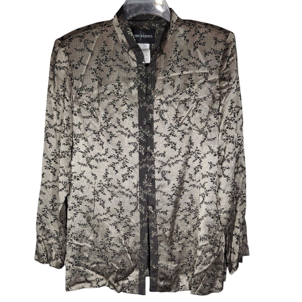 Vintage John Roberts Women's Size 12 Jacket Floral Button Front Mandarin Collar
